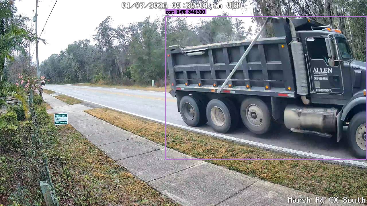 Allen heavy hauler over yellow center line from south camera